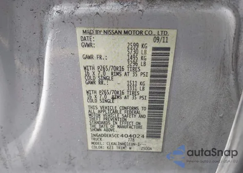 2012 Nissan Frontier S z USA, uszkodzony, nr VIN 1N6AD0ER5CC404024
